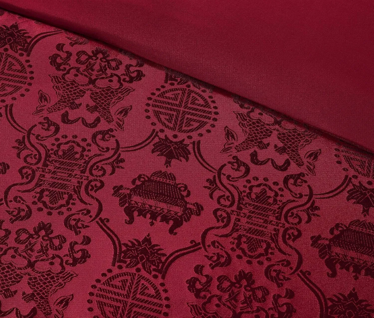 Chezmoi Collection Noble 7-Piece Oriental Red Black Jacquard Comforter Set, King Size