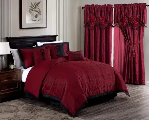 Chezmoi Collection Noble 7-Piece Oriental Red Black Jacquard Comforter Set, King Size