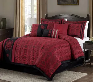 Chezmoi Collection Tai 7-Piece Red Black Oriental Traditional Jacquard Comforter Set, King Size