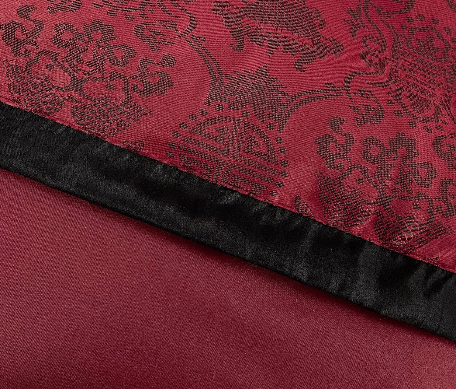 Chezmoi Collection Tai 7-Piece Red Black Oriental Traditional Jacquard Comforter Set, King Size