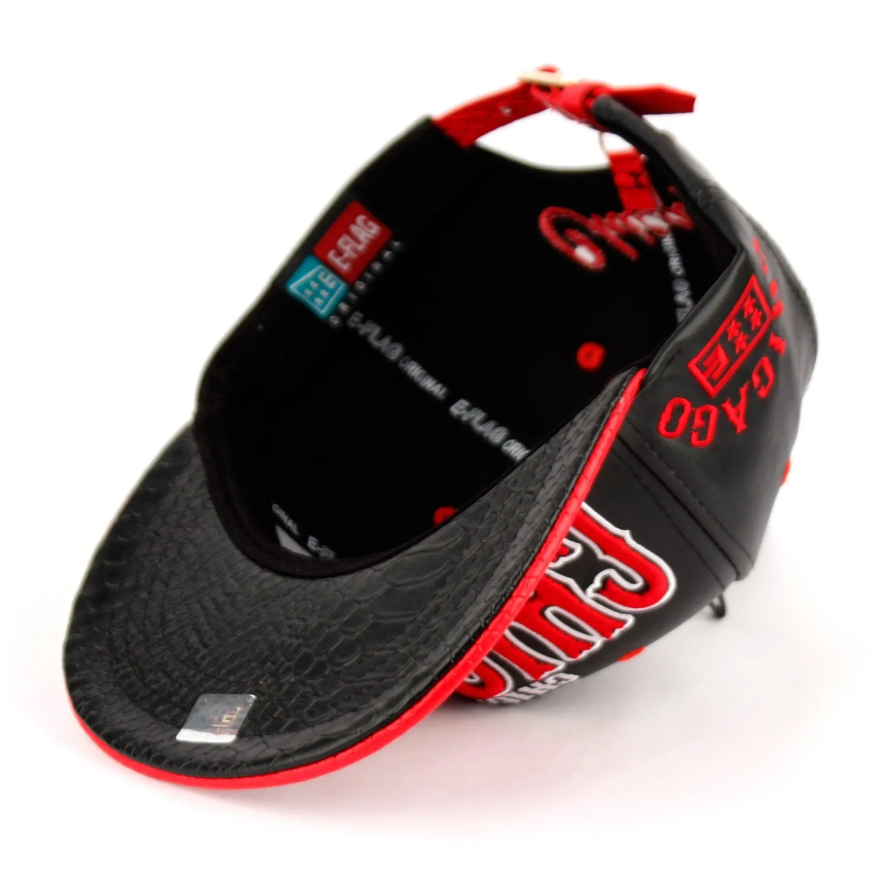Chicago Faux Leather Baseball City Cap with Snake Faux Leather Flat Brim