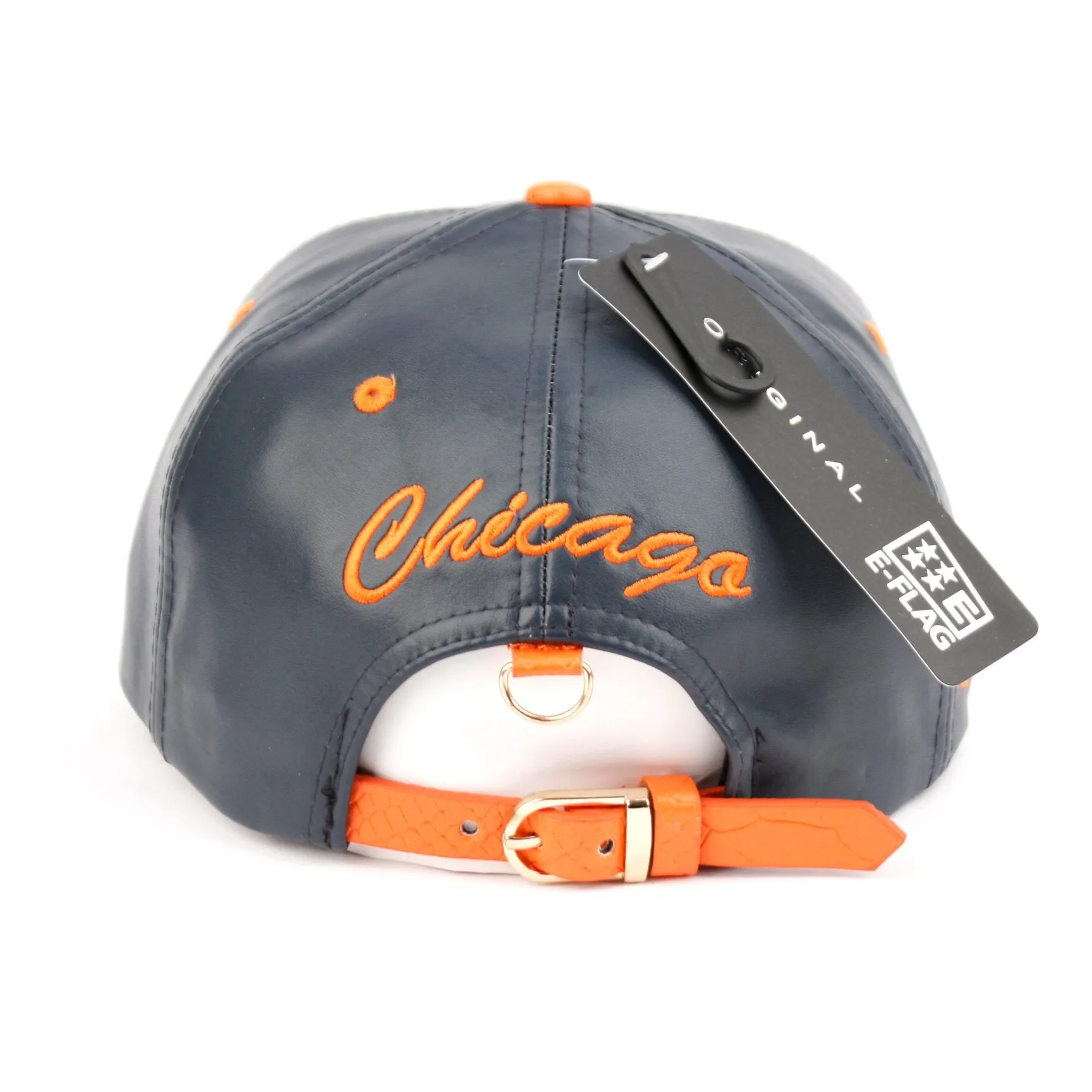 Chicago Faux Leather Baseball City Cap with Snake Faux Leather Flat Brim