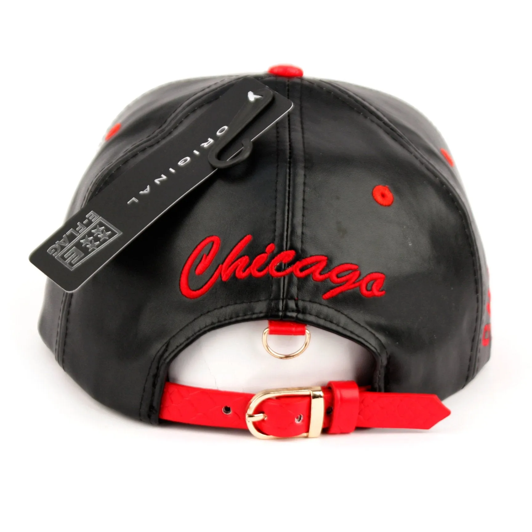 Chicago Faux Leather Baseball City Cap with Snake Faux Leather Flat Brim