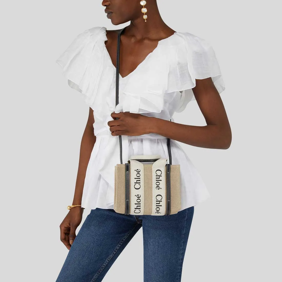 CHLOE Mini Woody Tote Bag White Blue RS-CHC22AP237I2691J