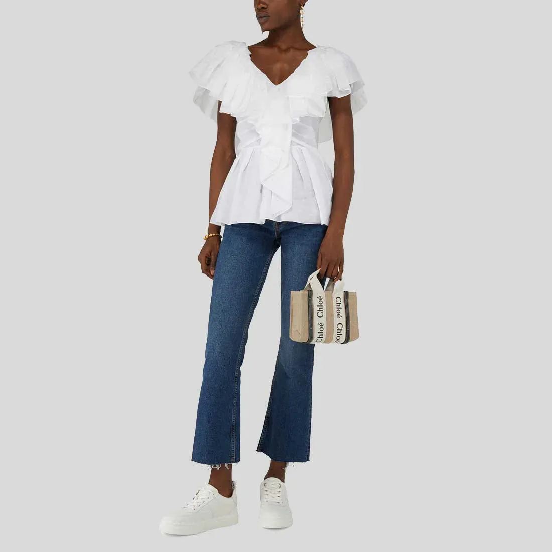 CHLOE Mini Woody Tote Bag White Blue RS-CHC22AP237I2691J