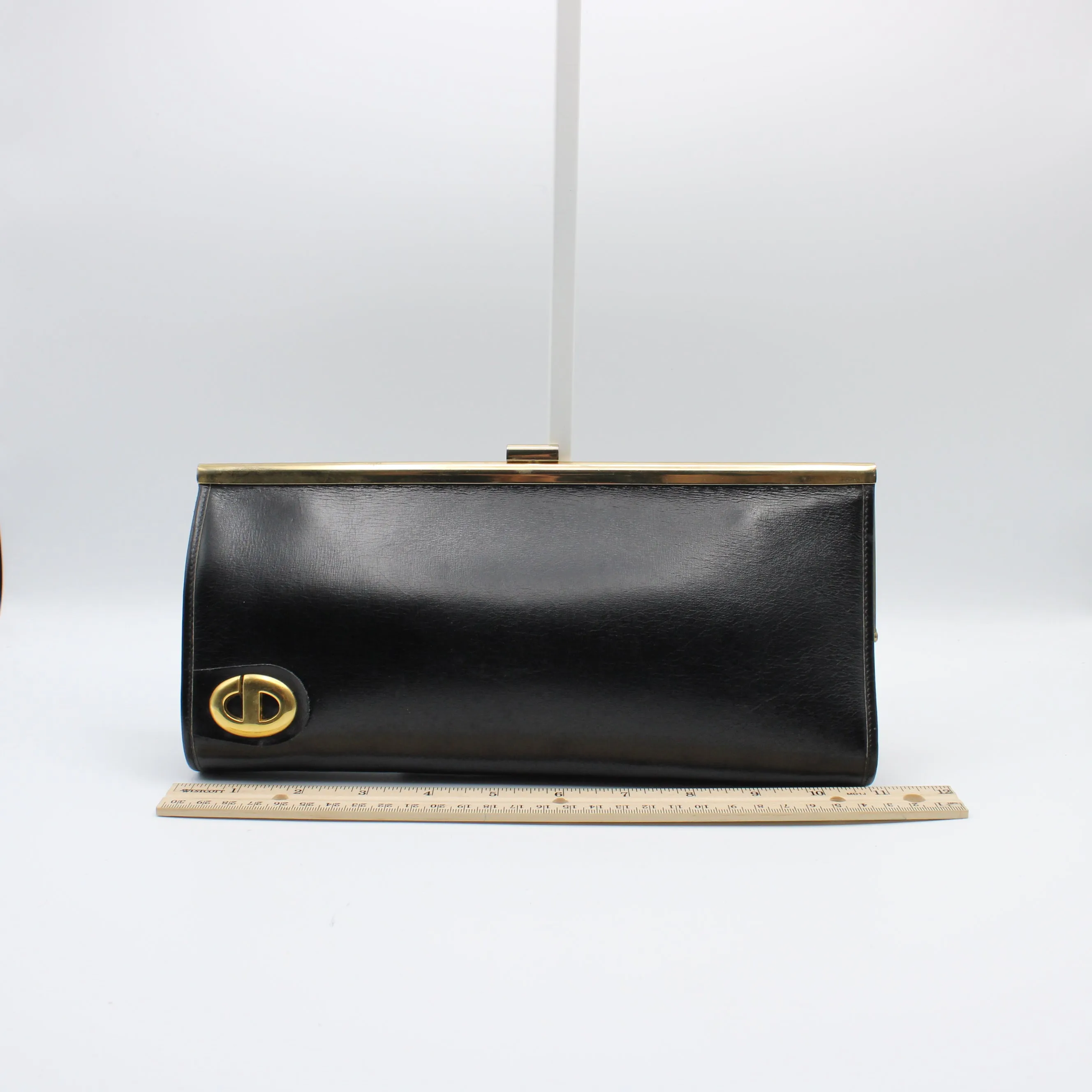 Christian Dior Black Leather Frame Clutch Vintage