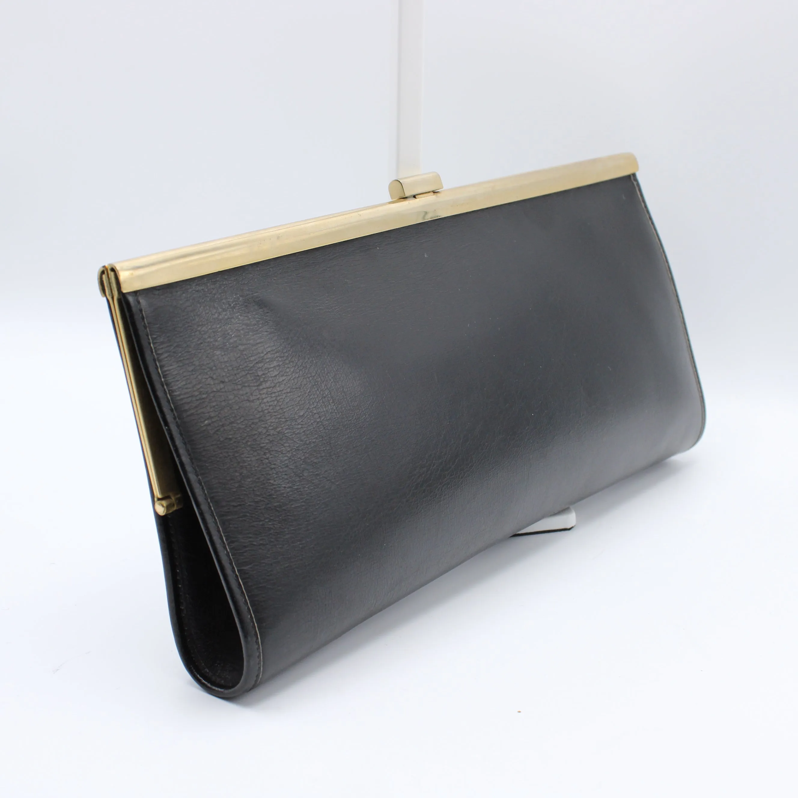 Christian Dior Black Leather Frame Clutch Vintage