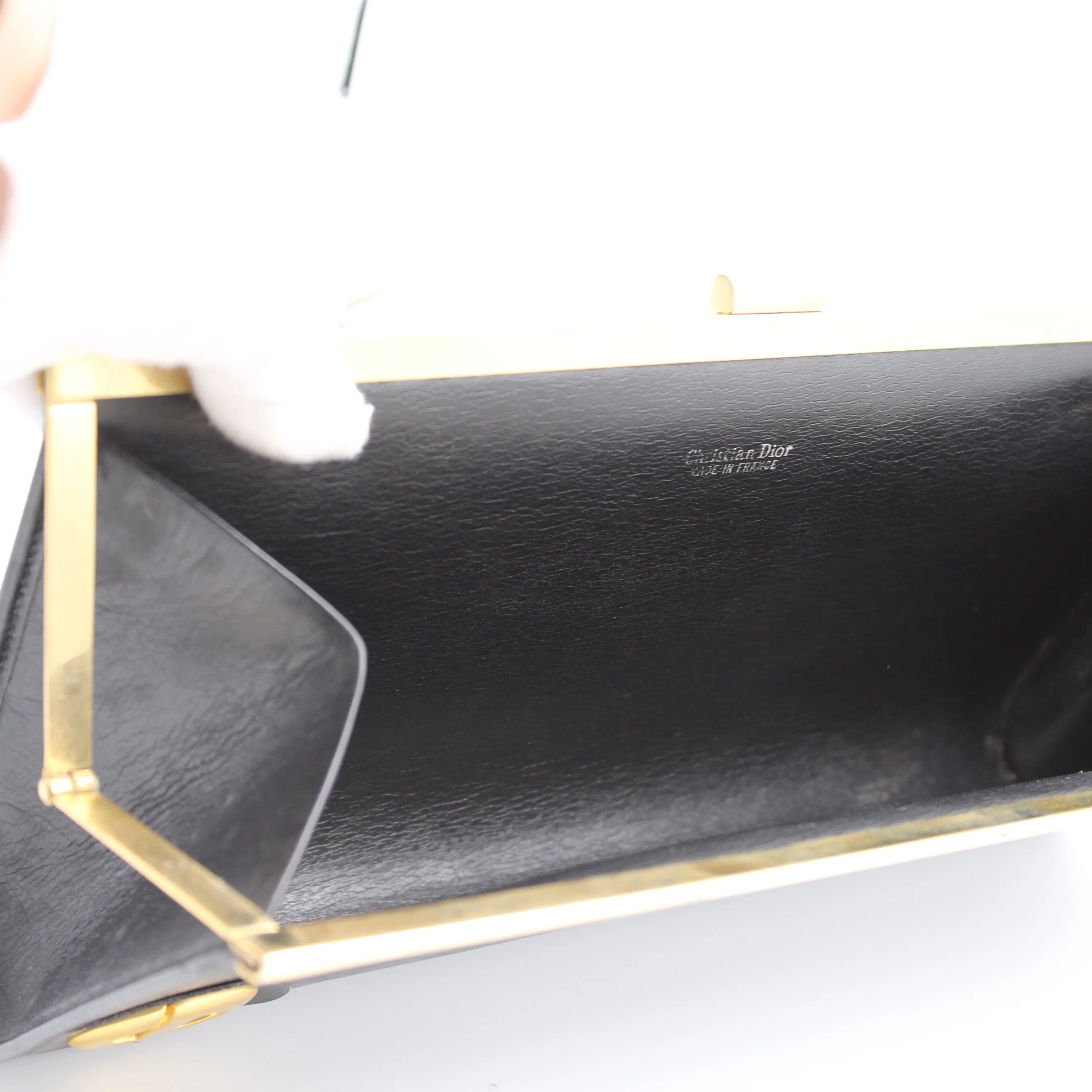 Christian Dior Black Leather Frame Clutch Vintage