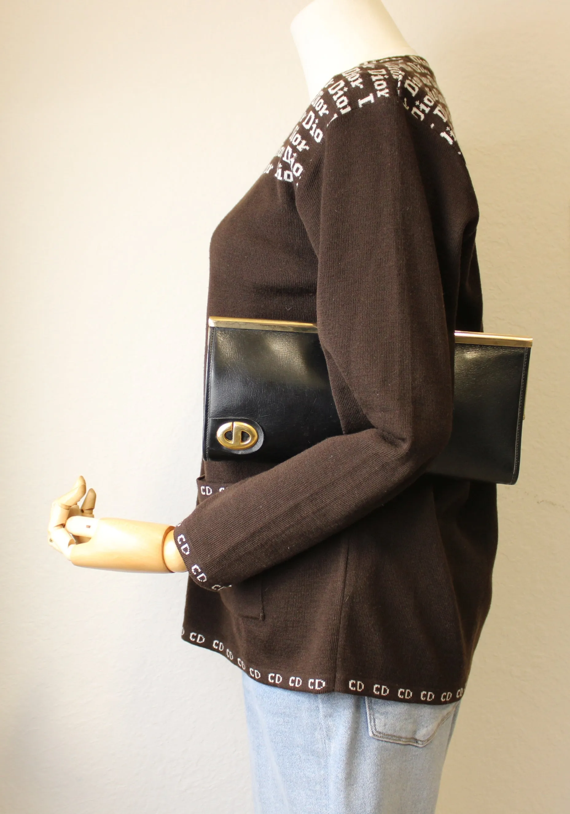 Christian Dior Black Leather Frame Clutch Vintage
