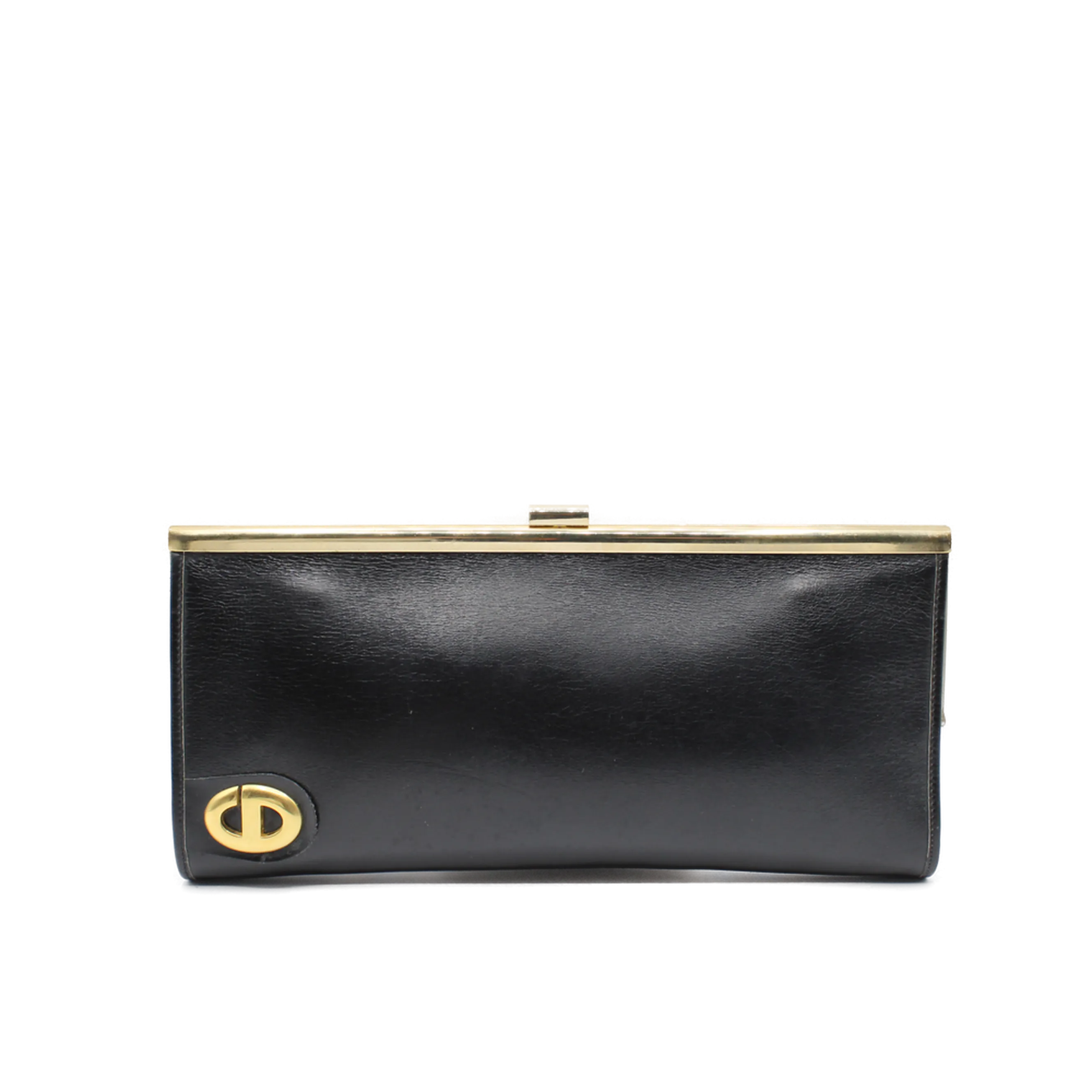 Christian Dior Black Leather Frame Clutch Vintage