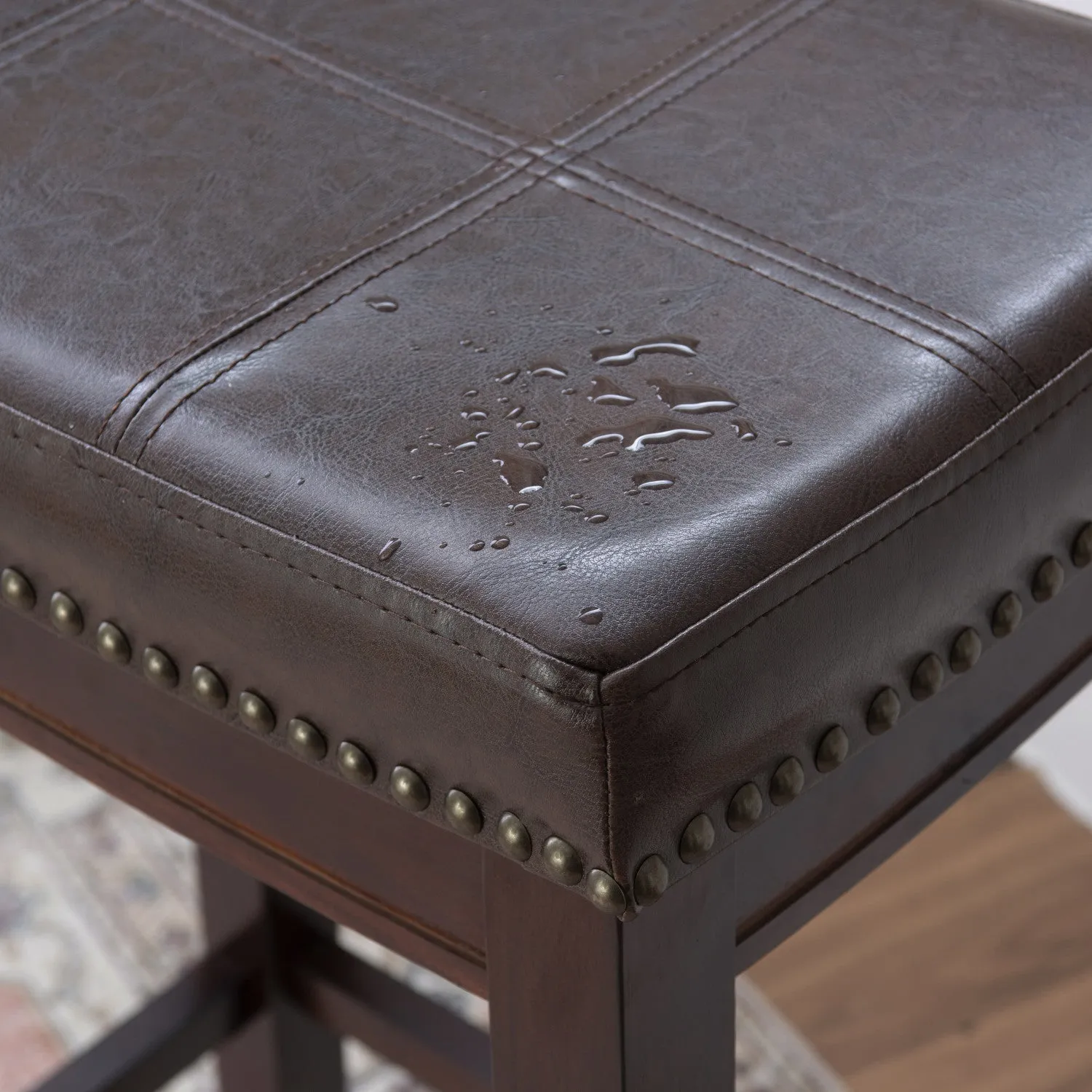 Claridge Faux Leather Backless Barstool - Browm|Tabouret bar Claridge en similicuir et sans dossier - brun