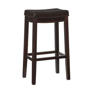 Claridge Faux Leather Backless Barstool - Browm|Tabouret bar Claridge en similicuir et sans dossier - brun