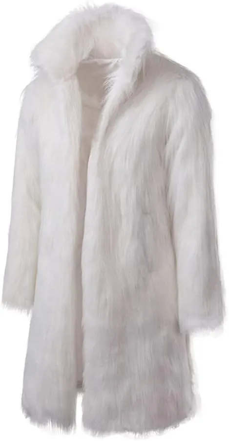 Colf Men's Fluffy Long Sleeve Faux Fur Coat Jacket Lapel Outwear Winter Parka Overcoat
