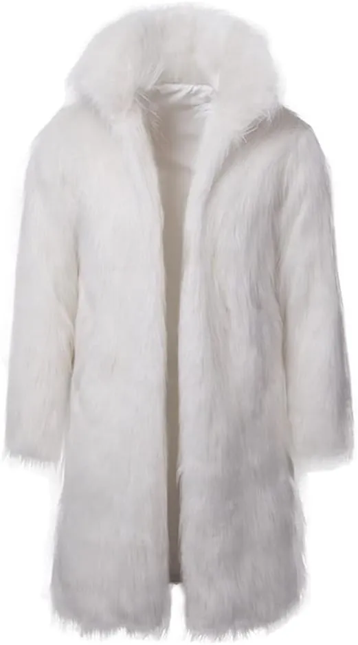 Colf Men's Fluffy Long Sleeve Faux Fur Coat Jacket Lapel Outwear Winter Parka Overcoat