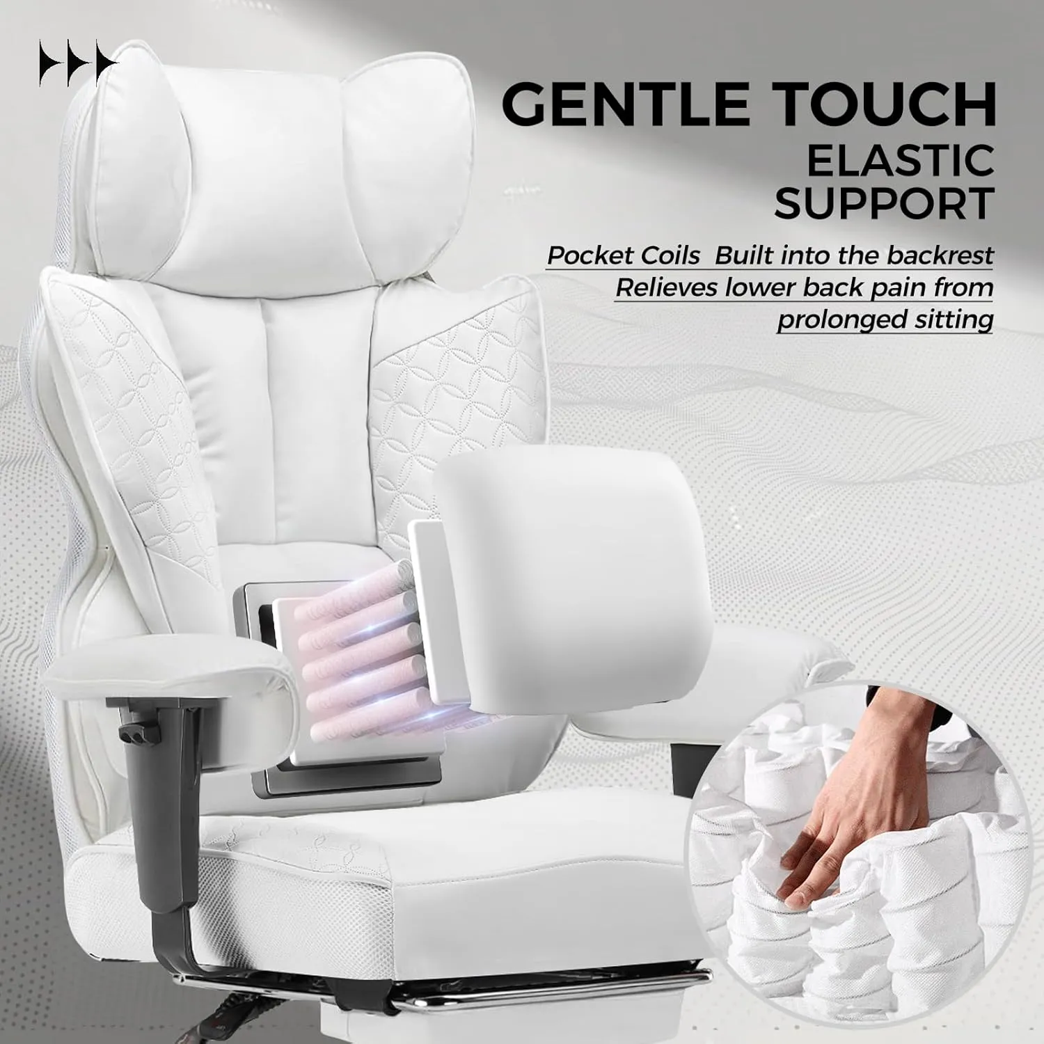COMHOMA Big and Tall Office Chair 400LBS Wide Ergonomic Gaming Chair with Deluxe Embossing Designed Leather with Foot Rest,150°Reclining Adjustable Armrests Pocket Spring Back Support and Pillow