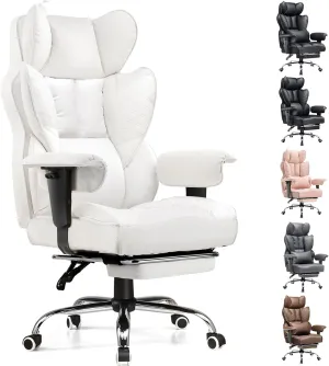 COMHOMA Big and Tall Office Chair 400LBS Wide Ergonomic Gaming Chair with Deluxe Embossing Designed Leather with Foot Rest,150°Reclining Adjustable Armrests Pocket Spring Back Support and Pillow