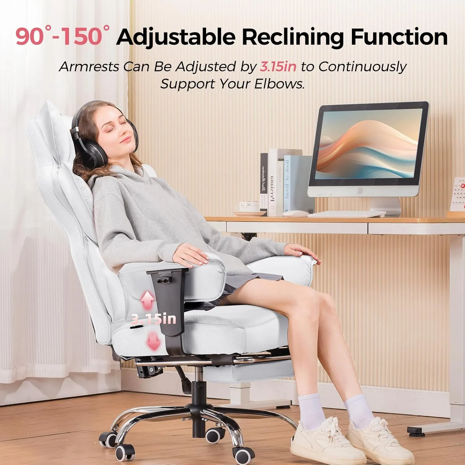 COMHOMA Big and Tall Office Chair 400LBS Wide Ergonomic Gaming Chair with Deluxe Embossing Designed Leather with Foot Rest,150°Reclining Adjustable Armrests Pocket Spring Back Support and Pillow