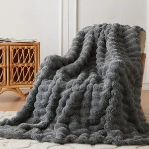 COOVA Faux Rabbit Fur & Flannel Throw Blanket 50x60 Inch - Luxury Fuzzy & Cozy Soft Blanket for All Seasons, Breathable and Comfortable for Bed, Sofa, Couch, and Camping,Cationic Light Grey