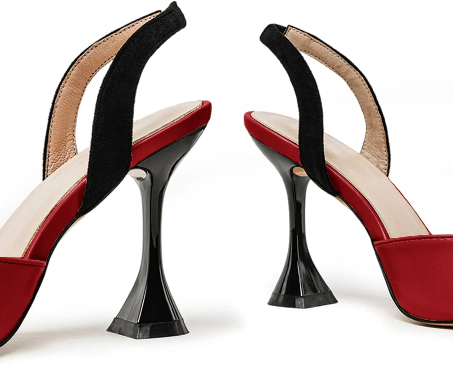 Coutgo Women's Slingback Pumps Pointed Toe Slip On Stiletto Heels Patchwork Dress Party Shoes