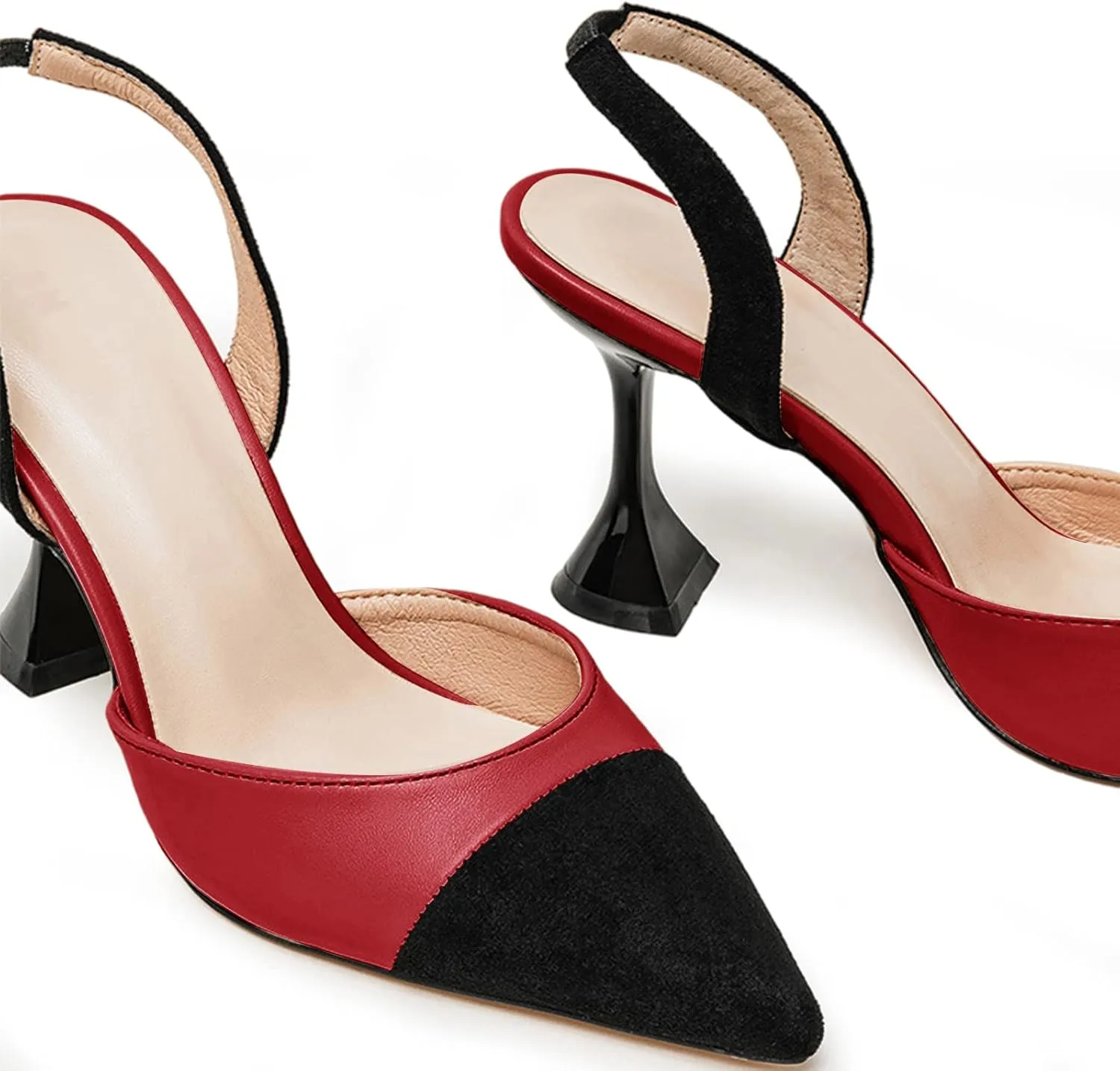 Coutgo Women's Slingback Pumps Pointed Toe Slip On Stiletto Heels Patchwork Dress Party Shoes
