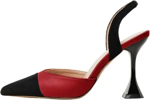 Coutgo Women's Slingback Pumps Pointed Toe Slip On Stiletto Heels Patchwork Dress Party Shoes