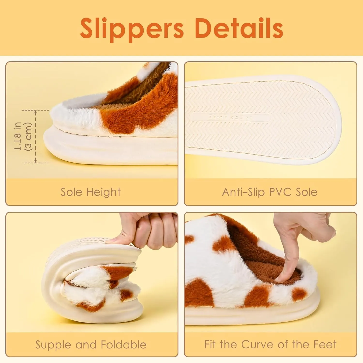 Cow Print Fuzzy Plush Slippers for Women Men, Non-Slip Fluffy Winter House Shoes, Indoor Soft Warm Faux Fur Lining Bedroom Slides