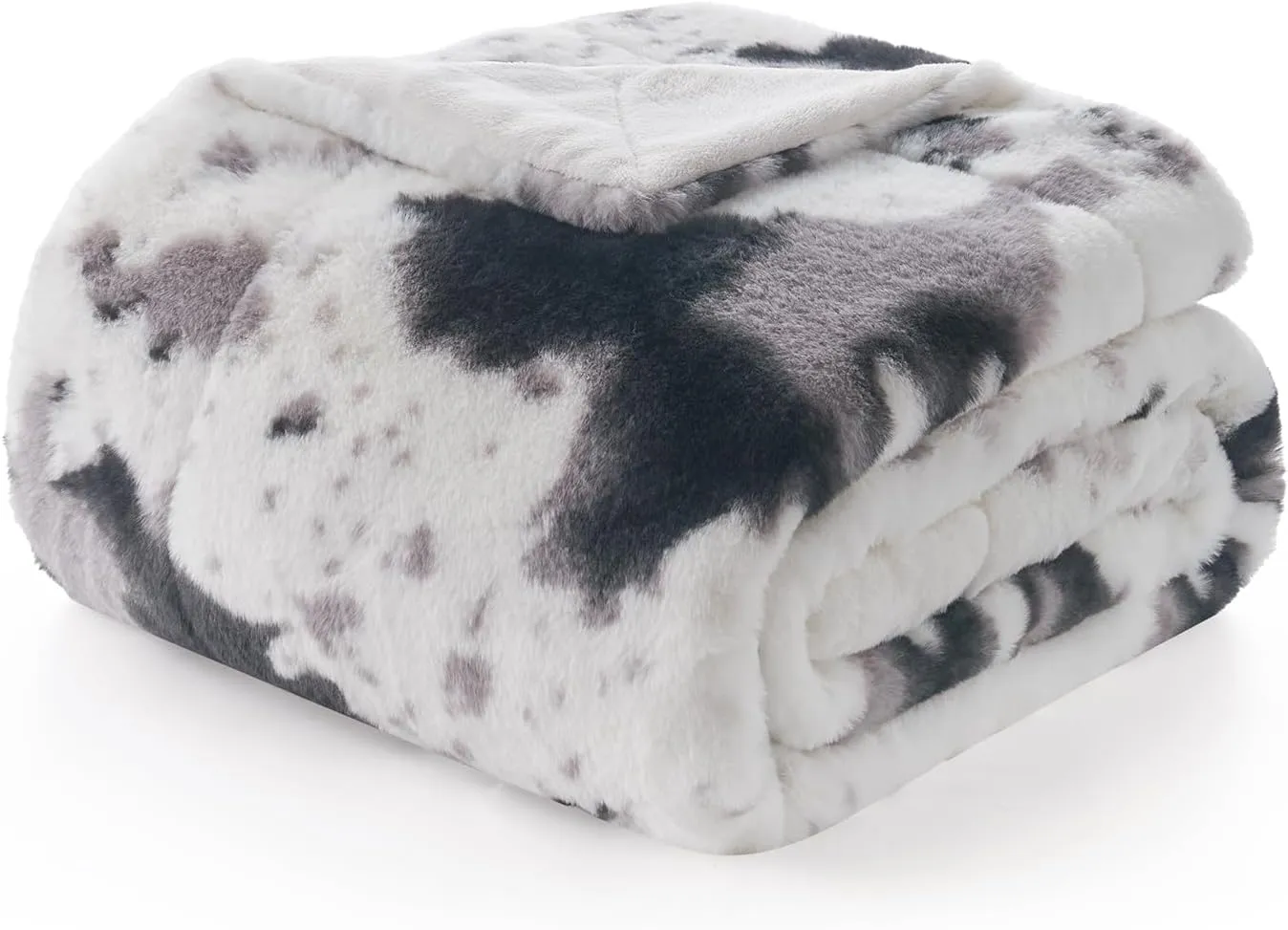 Cozy Bliss Cow Print Faux Fur Throw Blanket, Animal Printed Blankets Super Soft Warm Thick Fluffy Throws Home Decor for Couch Bed Sofa Women (Black&Grey Cow, 50x60 Inches)