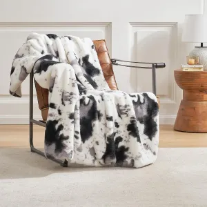 Cozy Bliss Cow Print Faux Fur Throw Blanket, Animal Printed Blankets Super Soft Warm Thick Fluffy Throws Home Decor for Couch Bed Sofa Women (Black&Grey Cow, 50x60 Inches)