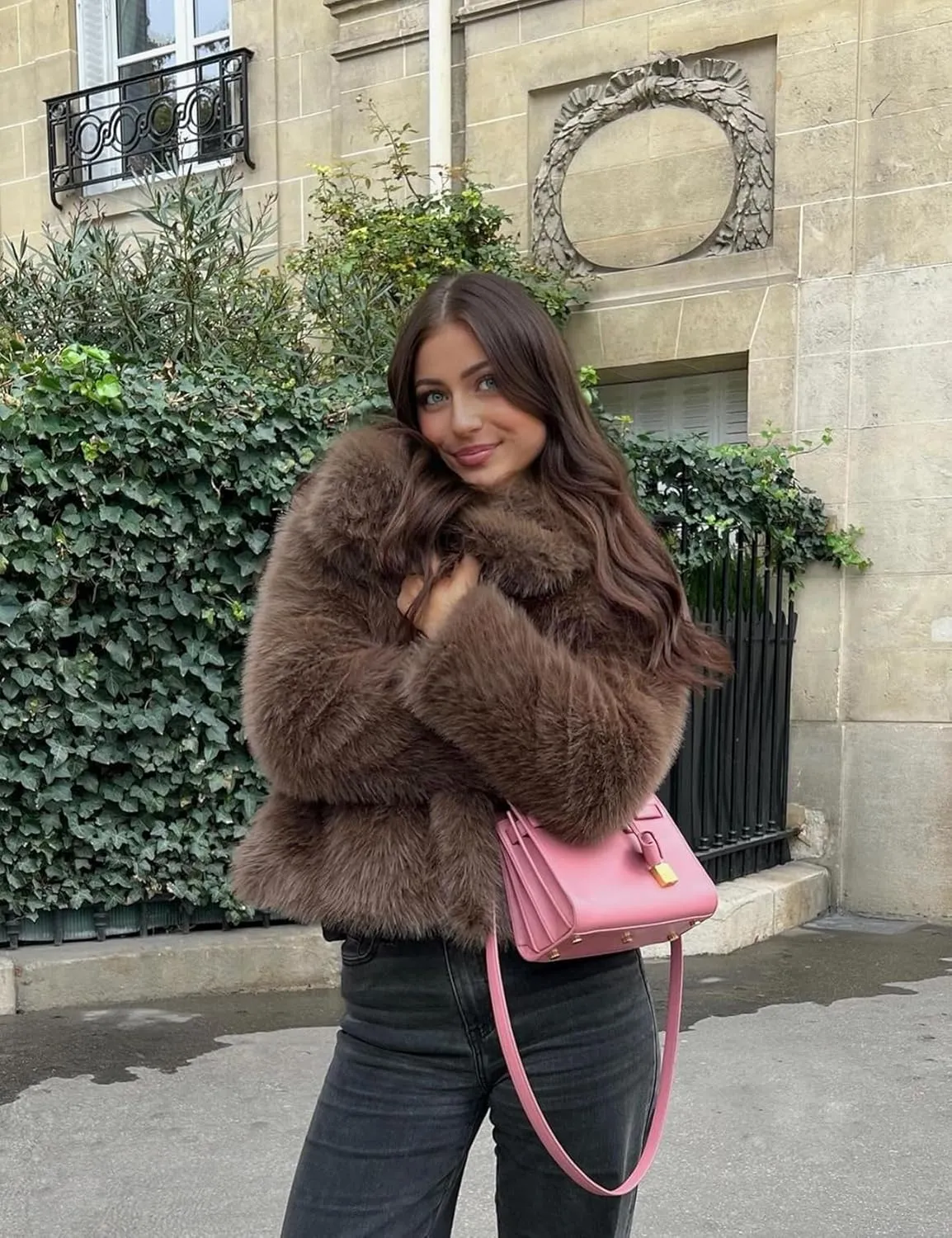 COZYPOIN Womens Faux Fur Jacket Fluffy Fur Cropped Coat Long Sleeve Open Front Fur Cape