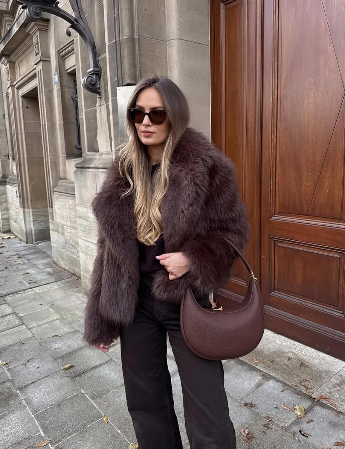 COZYPOIN Womens Faux Fur Jacket Fluffy Fur Cropped Coat Long Sleeve Open Front Fur Cape