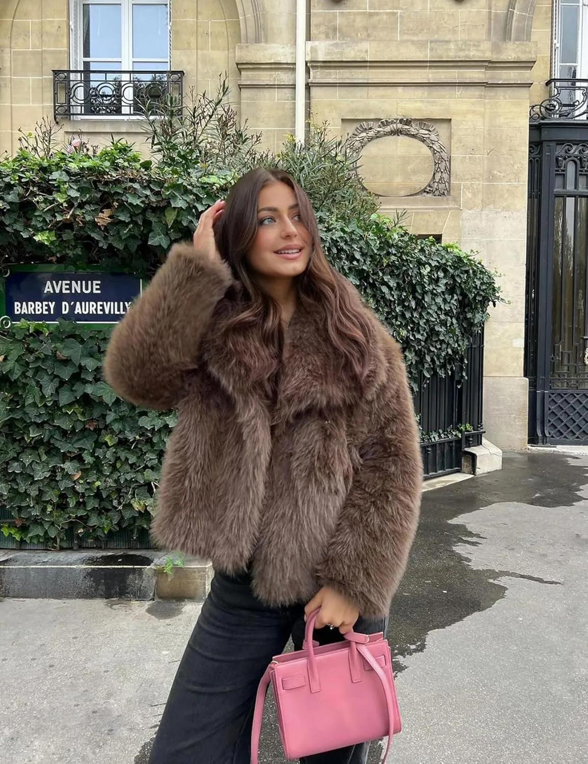 COZYPOIN Womens Faux Fur Jacket Fluffy Fur Cropped Coat Long Sleeve Open Front Fur Cape