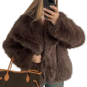 COZYPOIN Womens Faux Fur Jacket Fluffy Fur Cropped Coat Long Sleeve Open Front Fur Cape