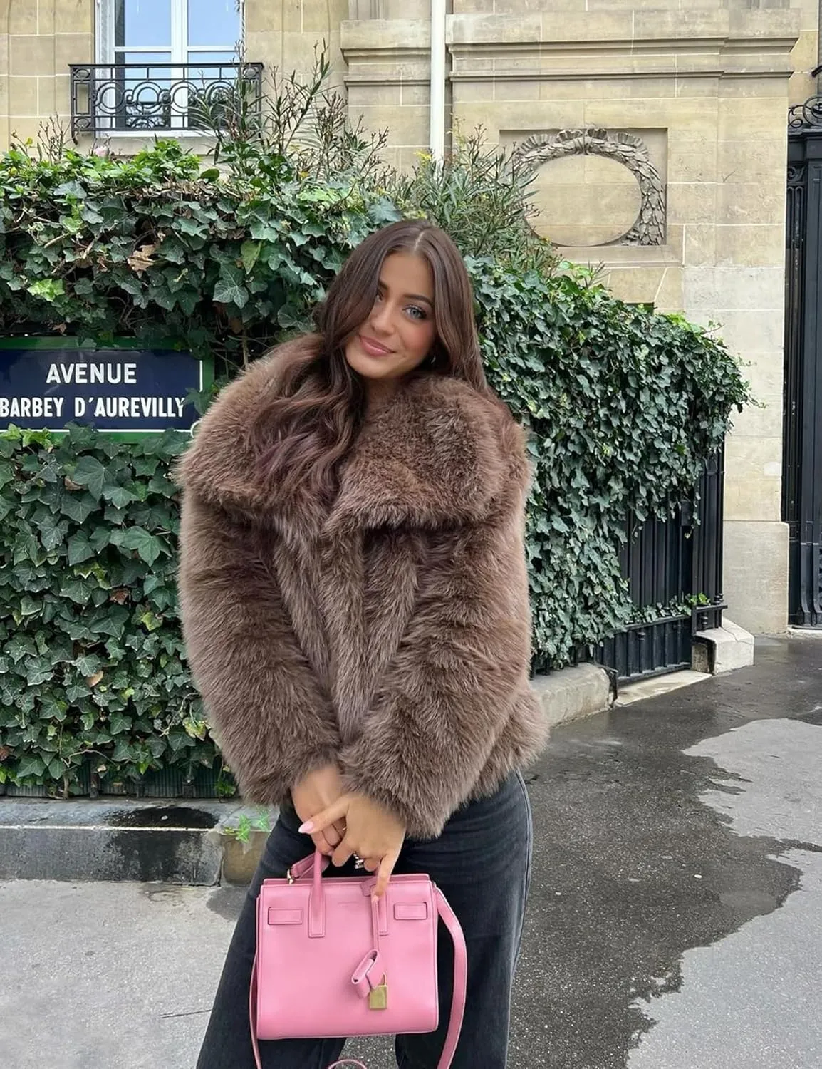 COZYPOIN Womens Faux Fur Jacket Fluffy Fur Cropped Coat Long Sleeve Open Front Fur Cape