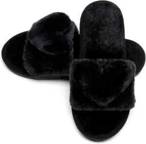 Crazy Lady Women's LOVE Slippers Fuzzy Fluffy Memory Foam House Shoes Open Toe Indoor and Outdoor