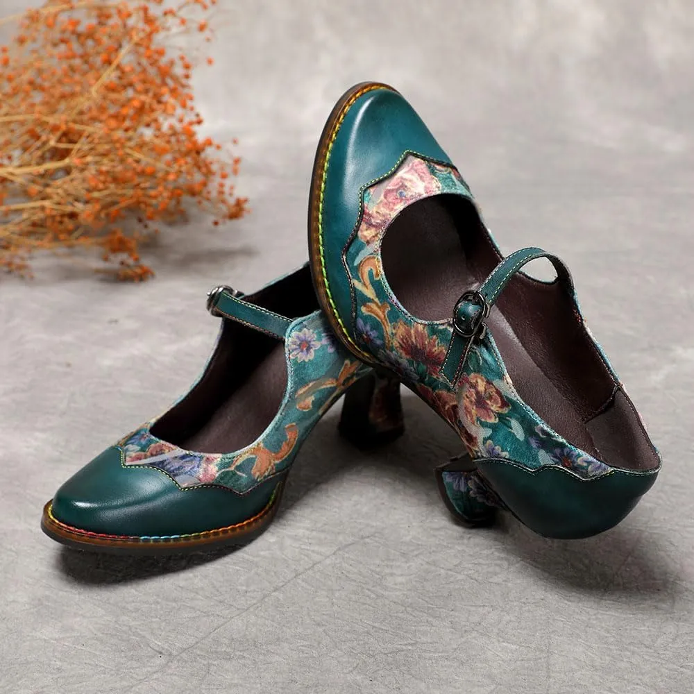 CrazycatZ Leather Mary Jane Shoes with Bow,Womens Patchword Pumps Vintage Mary Jane Shoes