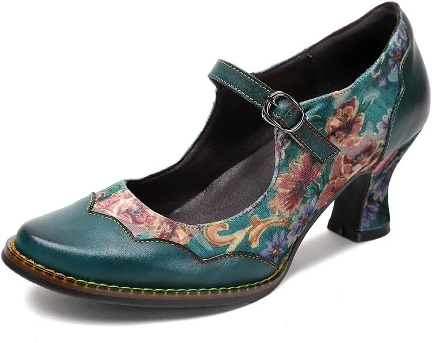 CrazycatZ Leather Mary Jane Shoes with Bow,Womens Patchword Pumps Vintage Mary Jane Shoes