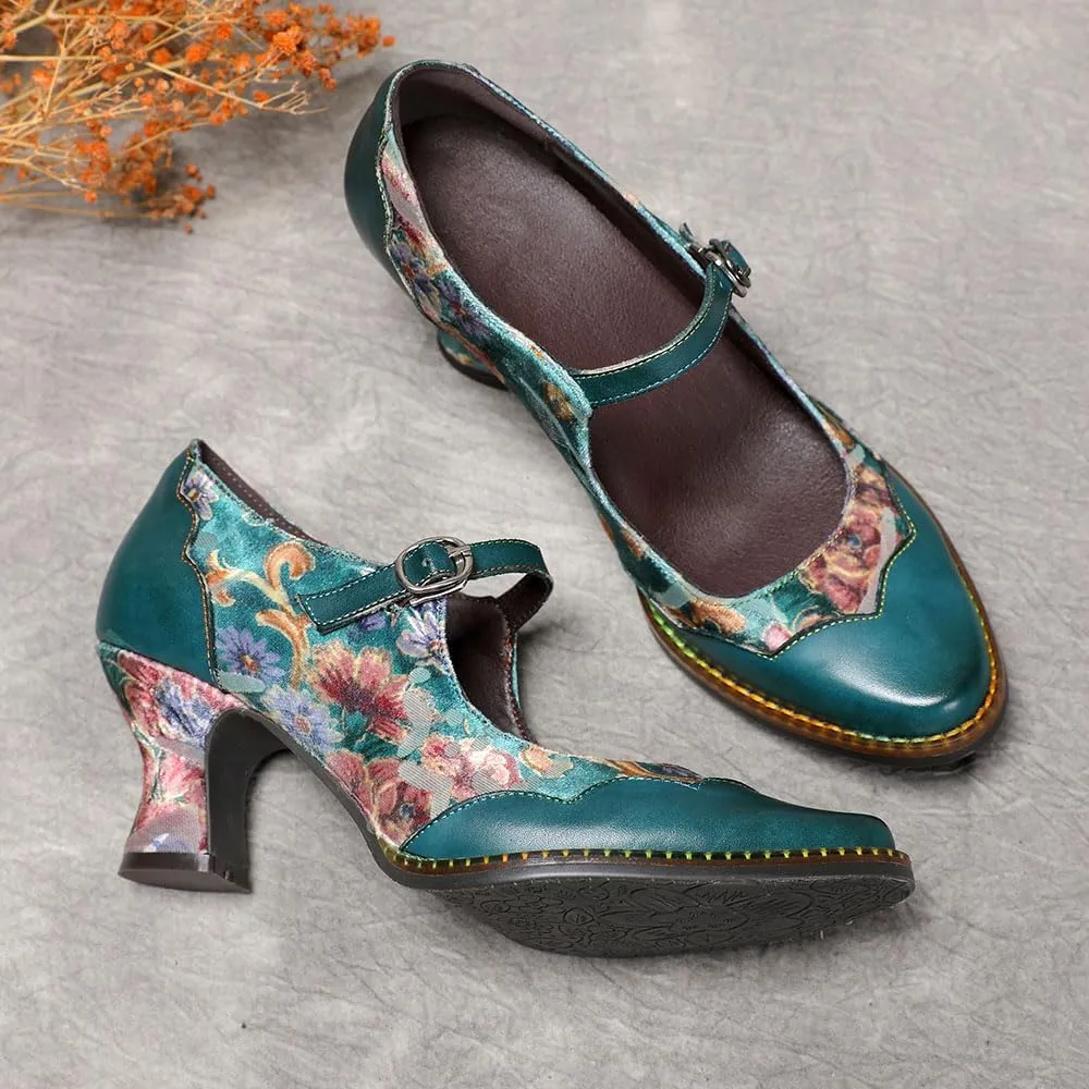 CrazycatZ Leather Mary Jane Shoes with Bow,Womens Patchword Pumps Vintage Mary Jane Shoes