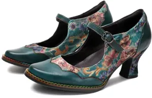 CrazycatZ Leather Mary Jane Shoes with Bow,Womens Patchword Pumps Vintage Mary Jane Shoes