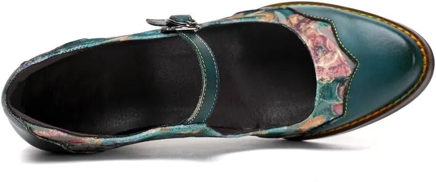 CrazycatZ Leather Mary Jane Shoes with Bow,Womens Patchword Pumps Vintage Mary Jane Shoes