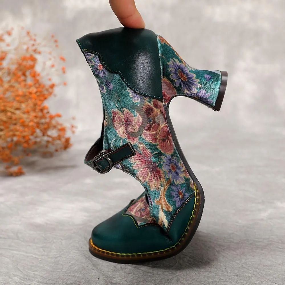 CrazycatZ Leather Mary Jane Shoes with Bow,Womens Patchword Pumps Vintage Mary Jane Shoes