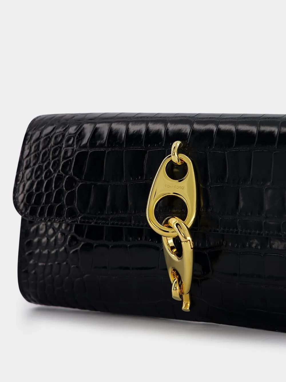Crocodile-Embossed Leather Clutch