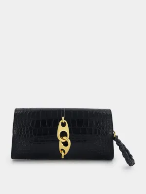 Crocodile-Embossed Leather Clutch