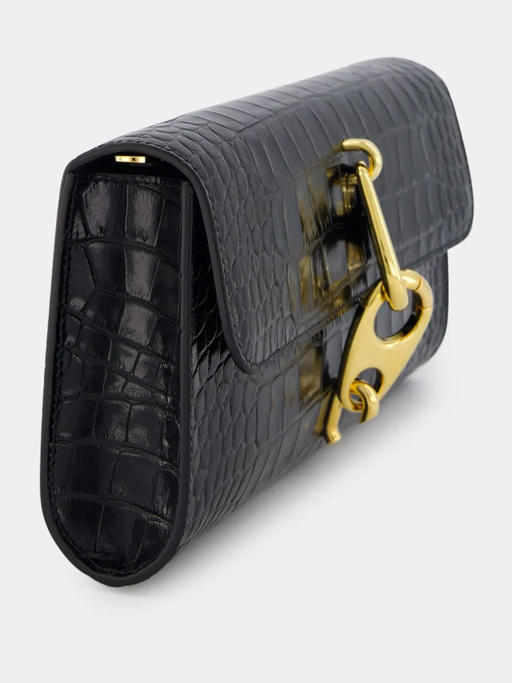 Crocodile-Embossed Leather Clutch