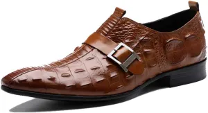 Crocodile Print Business Leather Shoes,Men's Buckle Dress Shoes Urban Walking Work Banquet Footwear,Brown- 44/UK 9.5/US 10
