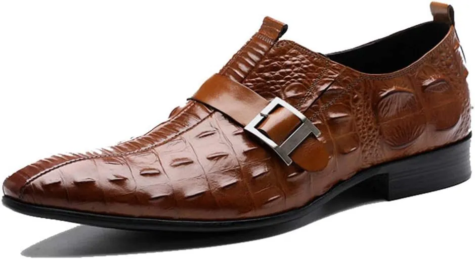 Crocodile Print Business Leather Shoes,Men's Buckle Dress Shoes Urban Walking Work Banquet Footwear,Brown- 44/UK 9.5/US 10