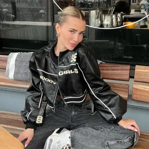 Cropped Faux Leather Bomber Jacket | Bold Streetwear | Edgy and Trendy