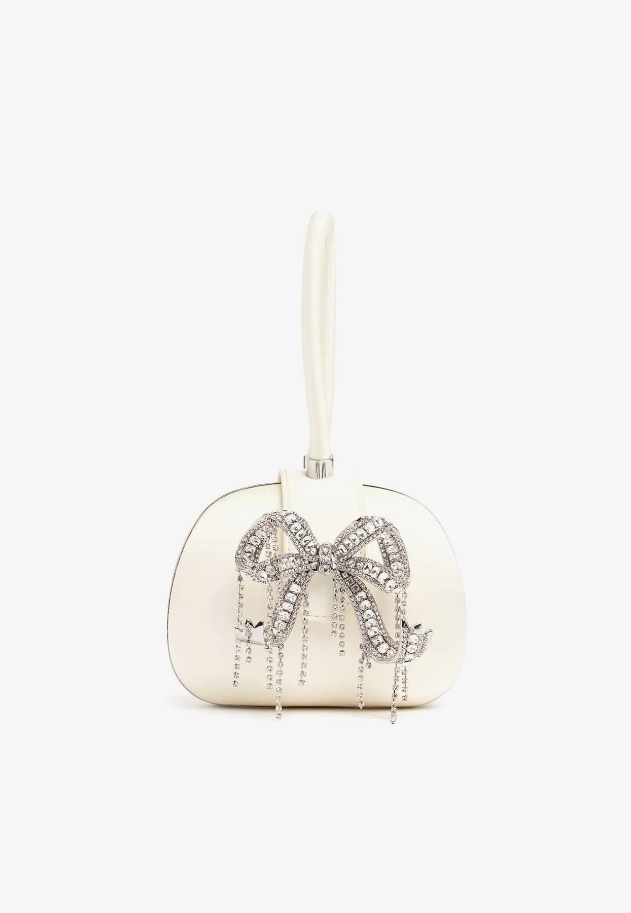 Crystal Bow Satin Top Handle Bag