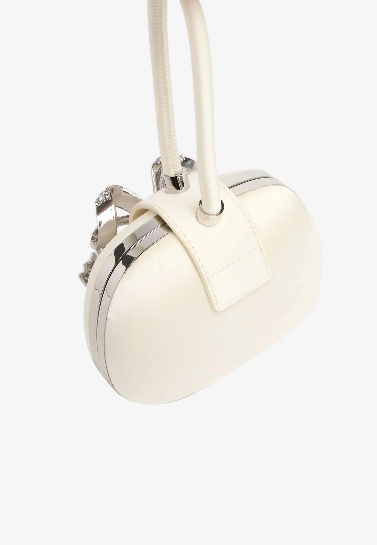 Crystal Bow Satin Top Handle Bag