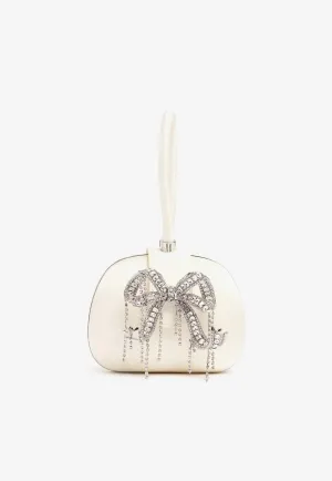 Crystal Bow Satin Top Handle Bag