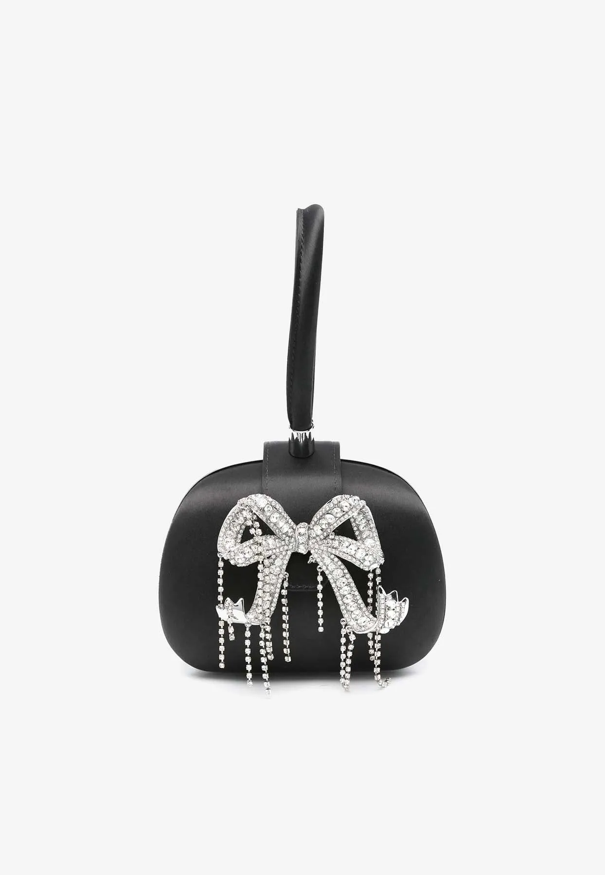 Crystal Bow Satin Top Handle Bag